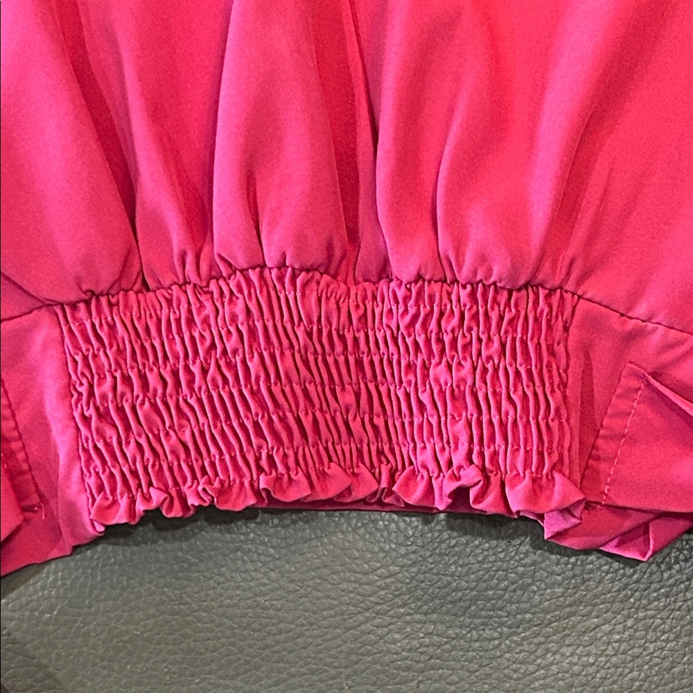 ACrendon Pink Ruffle Sleeve Crop Top, bow accents. Size 12 - Picture 4 of 6